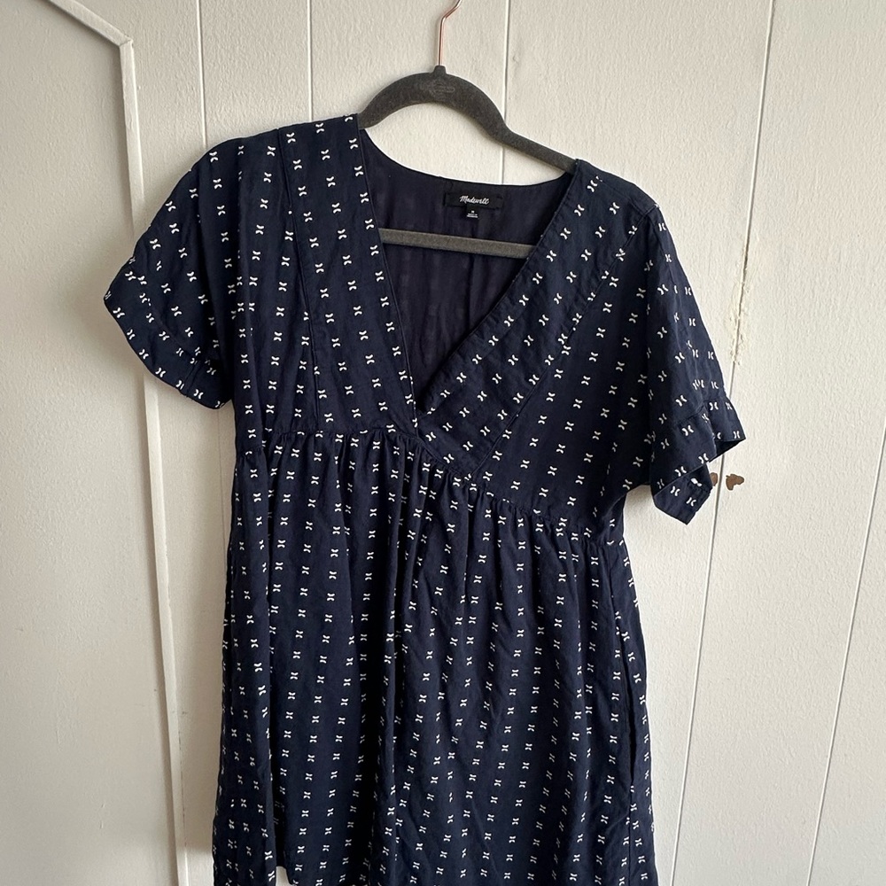 Madewell Navy Midi Dress with White Pattern